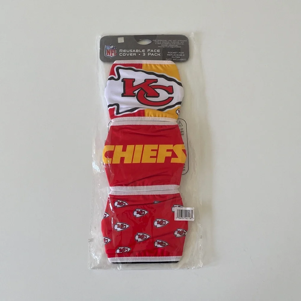 NFL Kansas City Chiefs Face Mask 3 Pack New